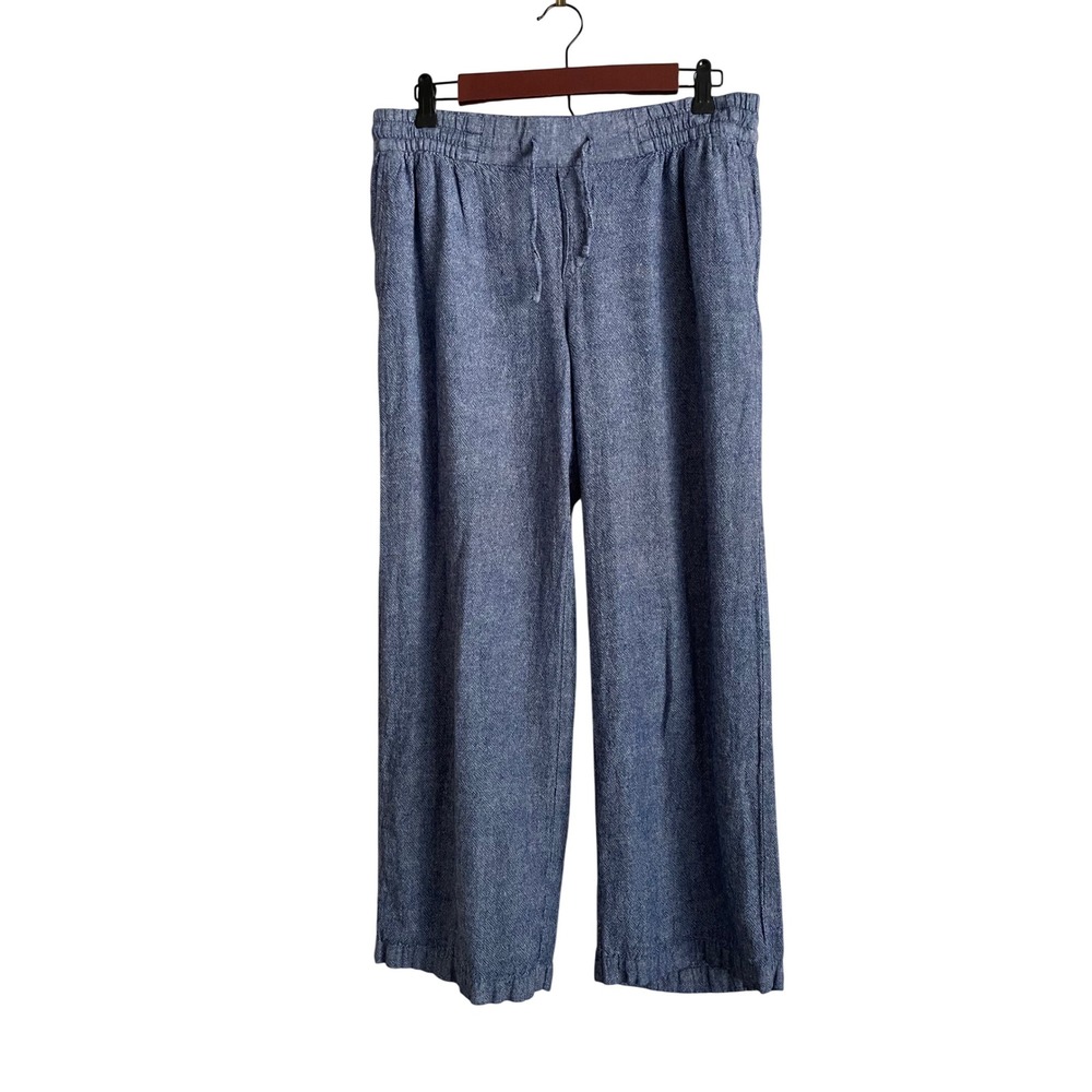 Old Navy Blue Linen Wide Leg Pull On Pants Medium Coastal Euro Summer Capsule